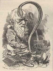 L. Sambourne's satiric portrait of Darwin published in Punch, 1881.